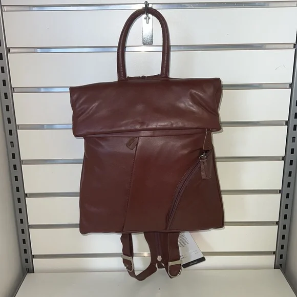 Burgundy 100% Leather 5 compartment mini backpack with adjustable straps - Picture 1 of 7